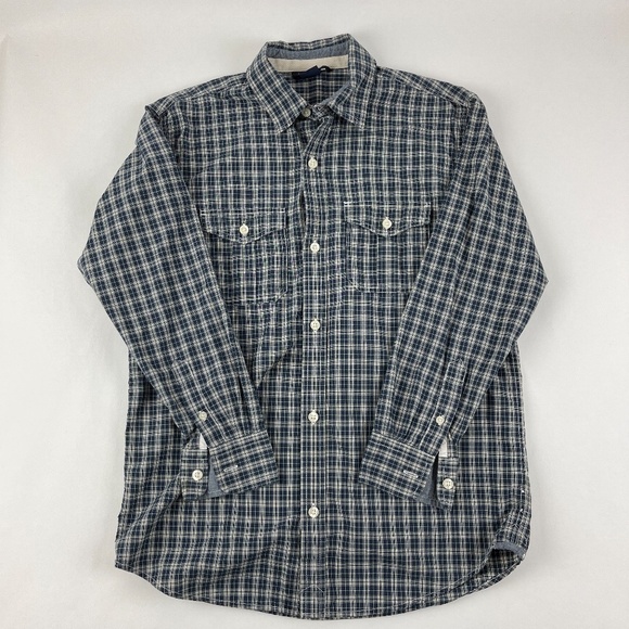 Gap Kids Button Down Dress Shirt Blue Plaid XL 12 - Picture 2 of 8